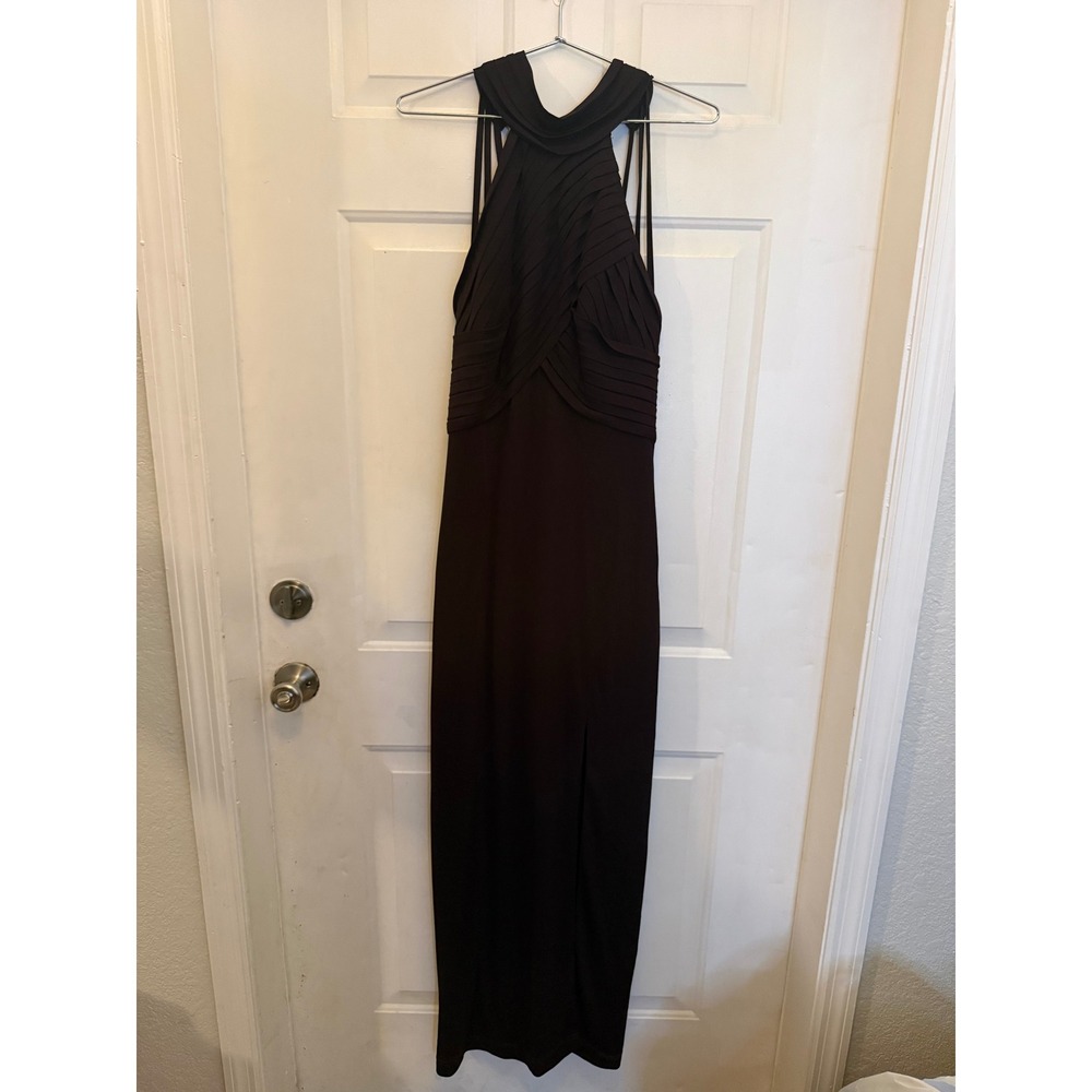 Tadashi Shoji Brown Halter Pleated Bodice Gown H6019L Size 8